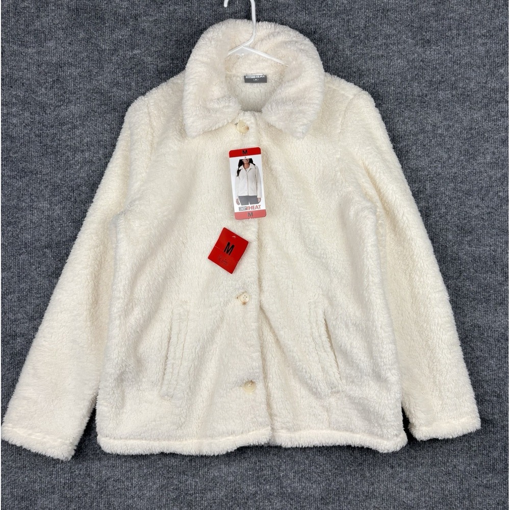 32 Degrees Heat Womens M Cream Cozy Fleece Sherpa Button Jacket Coat NWT